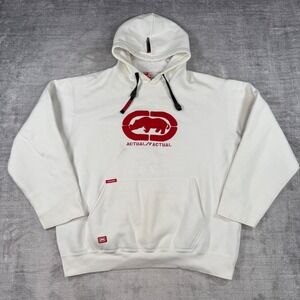Ecko Unltd Sweatshirt Mens Large White Y2K Rhino Logo Streetwear Hoodie Hip Hop